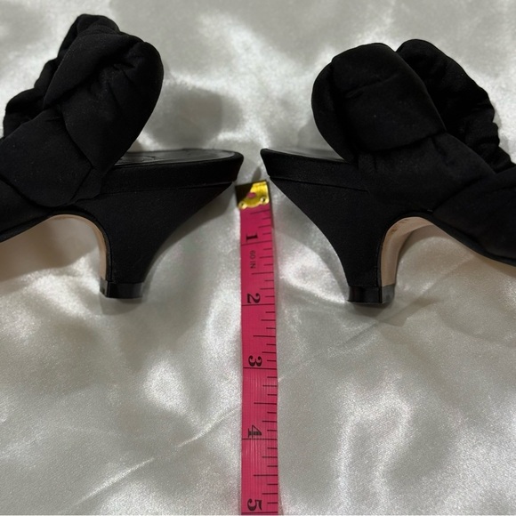 Ganni Knotted Satin Slingback Sandals Kitten Heels Open Toe Puffy Black Size 6 - Picture 8 of 12